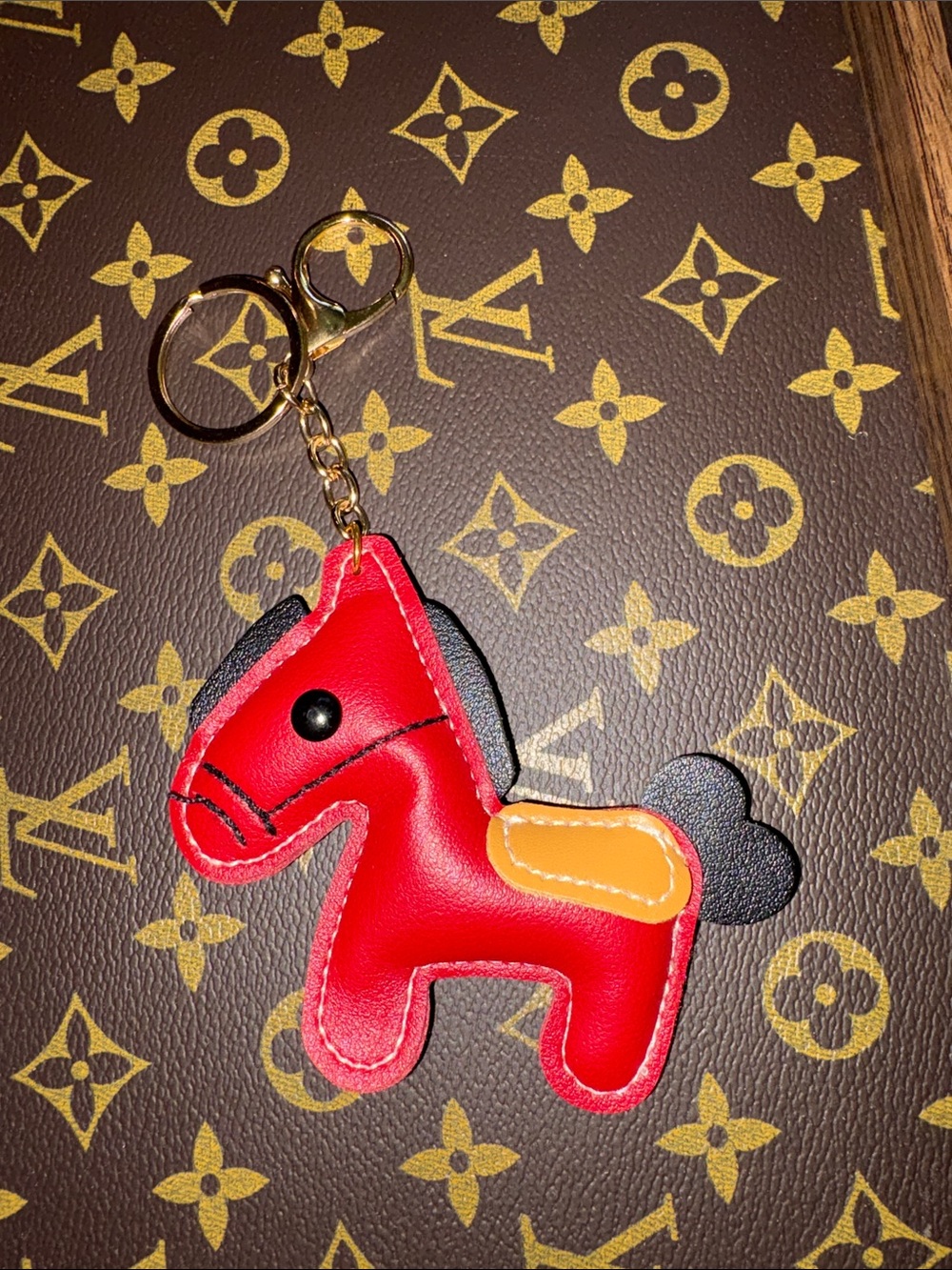 Red Horse Keychain Bag Charm with Gold Hardware